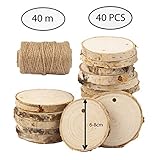 holzscheiben deko ✅UNSERE BIRKENSCHEIBEN UND JUTESCHNUR können als - Dekoration für Hochzeit - Weihnacht Geschenk - Weihnachtsdekoration - Rustikal Dekor - Handwerken - Holzanhänger verwendet werden. Mit Juteschnur von 40 Metern Länge können Sie alle Holzscheiben aufhängen.