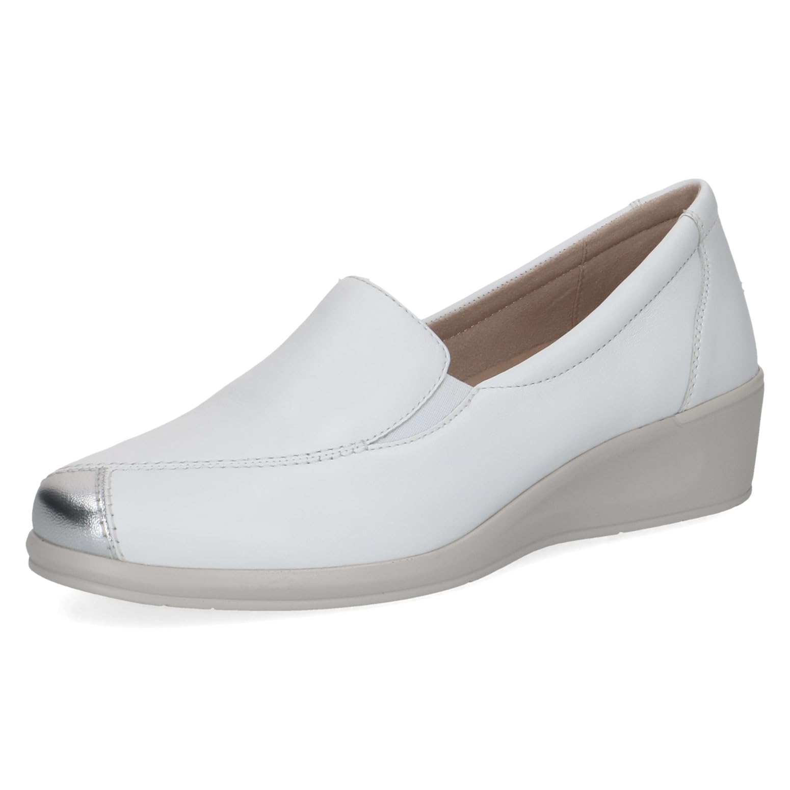 CAPRICE Women’s Leather Slip-ons, White (White/Silver), 6.5 UK