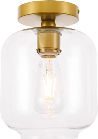 Living District Collier 1-Light Metal &amp; Glass Flush Mount in Brass/Clear