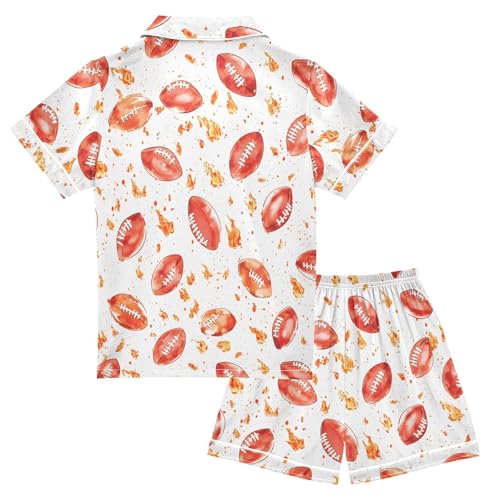 Football Fire Red Pattern Pajamas Set Summer Button Down Sleepwear Pjs Sets Comfy Loungewear2