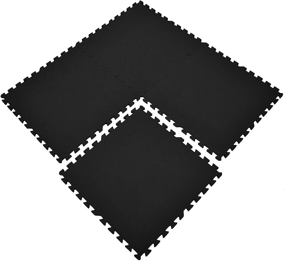 Xspec 3/8" Thick 100 sq. ft. (25 pcs) Gym EVA Foam Floor Mats (24" x 24") | T Pattern, Black