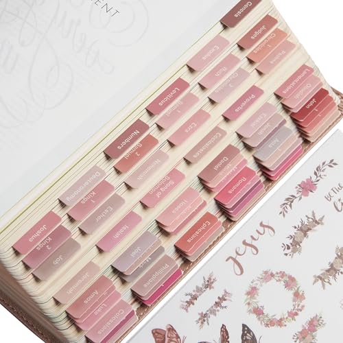 BLIEVE- Bible Tabs, Rosey Edition with Stickers Included, Laminated Bible