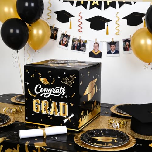 Image of 9.45Inch Large Black Gold Graduation Card Box, Back to School Gifts | Ideal 2026 Grad & Back to School Gifts, Fits High School, College & Masters, Dorm Decor & Party Favors For Class of 2026