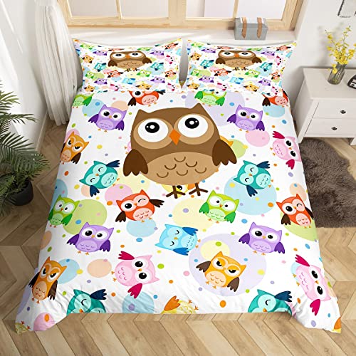 Homemissing Enfants Mignon Hibou Housse de Couette Dessin Animé Hiboux Parure de Lit 140x200cm pour Enfants Décor Coloré Oiseau Décor Parure Housse de Couette 3D...