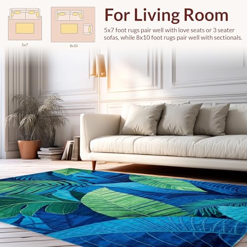 Tapete decorativo azul 6x9 pies, antideslizante, lavable miniatura 2