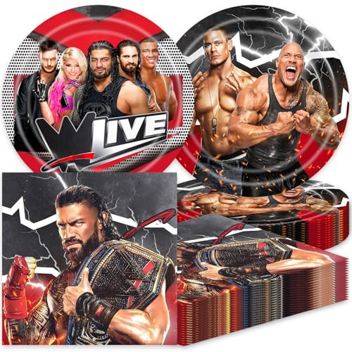 40Pack Wrestling Birthday Party Decoration include 20 plates and 20 napkins for the Wrestling Party Supplies