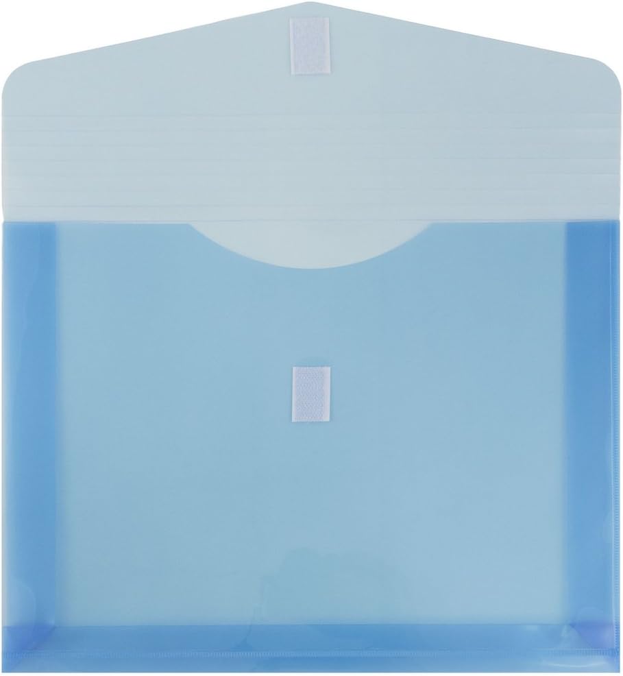 JAM Paper Plastic Envelopes with Hook & Loop Closure - 2" Expansion - Letter Booklet - 9 3/4" x 13" - Blue - 12/Pack