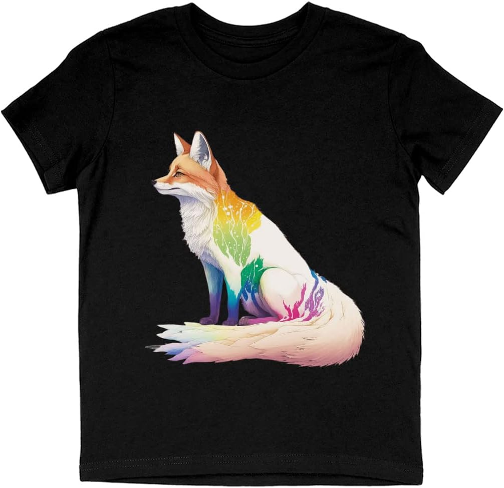 Fox Print Kids' T-Shirt - Rainbow T-Shirt - Fox Tee Shirt for Kids