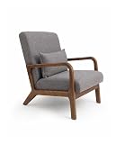 SWEET SOFA® - Butaca nórdica de Madera Maciza Nicole, con cojín Incluido. 78x75x65cm (Gris y Madera Oscura)