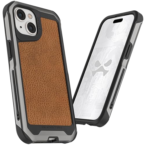 Coque en cuir iPhone 15 Ghostek Atomic avec finitions aluminium