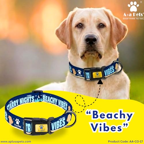 Image of A+a Pets' Beachy Vibes' Collar for Dogs & Cats | Adjustable Waterproof for All Breeds (Blue, L)