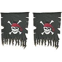 LANGXUN 2pcs Large Size 3ft x 2.5ft Retro and Weathered linen Pirate Flag for Halloween Decorations, Pirate Party, Kids Room Décor