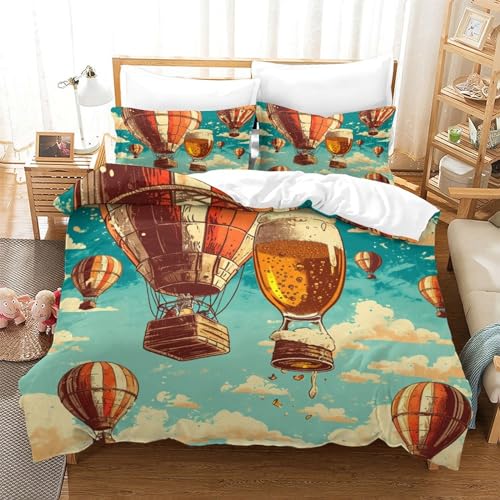 Housse de couette single montgolfière en microfibre douce avec taies