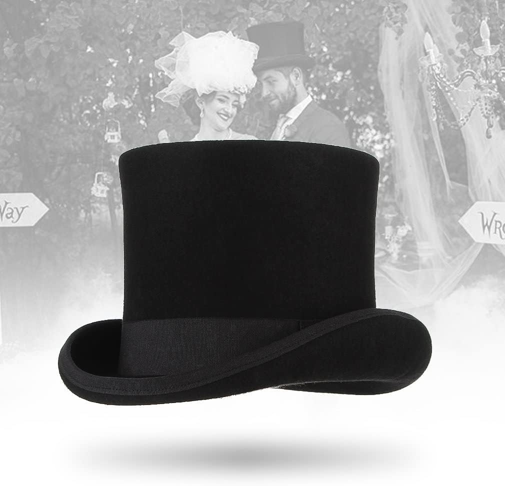 GEMVIE Men 100% Wool Mad Hatter Satin Lined Black Top Hats 6.7" High Topper Hat - Image 3