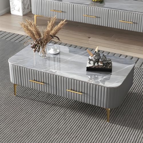 Mesa de centro rectangular Glam de 40 cm de alto: elegante mesa de cóctel de 4 patas en pizarra y blanco para sala de estar, con mueble de TV y diseño moderno. 120 cm de largo x 61 cm de anc