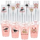 QZYL 100 PCS Derby Day Cups, 14 OZ Plastic Cups, Horseshoe Roses Design Derby Glasses 2026 Horse Disposable Mug, Kentucky Decorations Horse Party Decorations