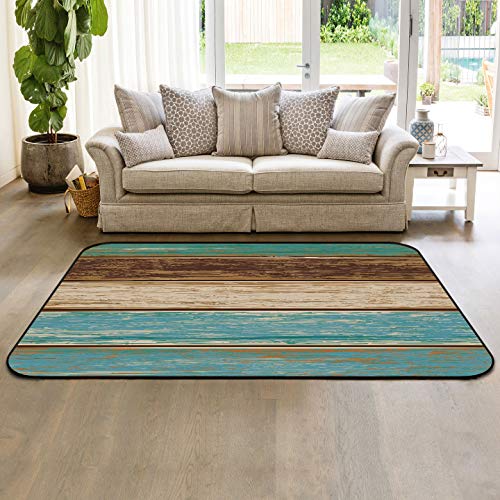 Area Rug 4X6 Feet, Turquoise Rugs For Living Room, Rustic Wood Board Area Rug For Bedroom Decor Kids Room, Room Decor Aesthetic Comfy Carpet, Outdoor Rug Non-Shedding Washable Rug, Teal Brown Area Rug #TOP4