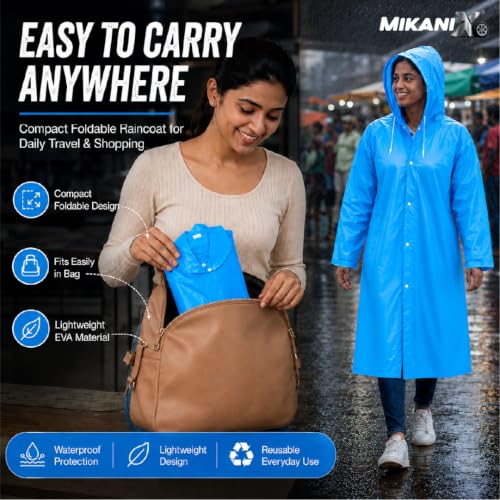 Image of MIKANIX Waterproof Hooded Raincoat for Men & Women | Full Length Reusable PVC Rain Wear | Lightweight Windproof Rain Jacket with Front Button Closure (Pack of 1)