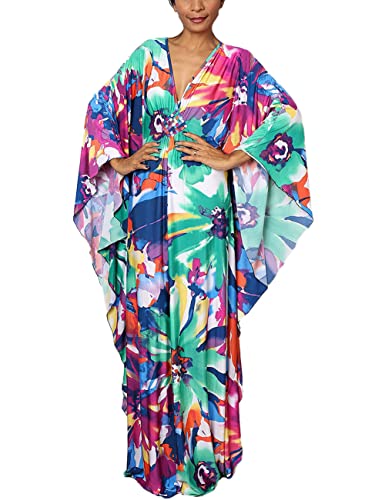 Tyidalin Damen Strandkleid Boho Strandponcho Maxi Lange Pareo Sommerkleid Maxikleid Lose Kaftan Blumendruck für Urlaub (Farbe 31, Einheitsgröße) Cover