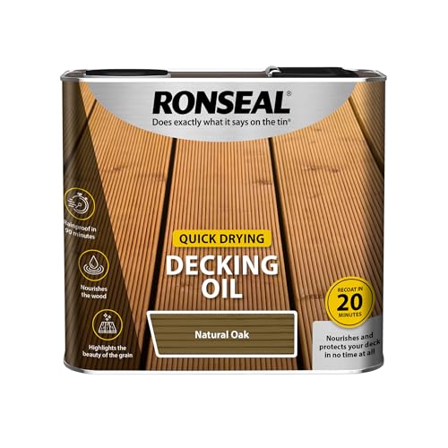 Ronseal Quick Drying decking Oil in Natural Oak Shade 2.5 Litre tin Suitable for Nourishing and Protecting Exterior Wooden decking While Enhancing the Natural Wood Appearance.