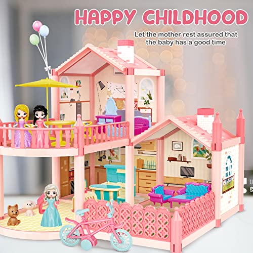 Deao Girls Doll House For 3 4 5 6 7 8 Year Old Girls Toy - 2-Story 3 Rooms Dollhouse 7-8,Dollhouse Furniture And Accessories, Diy Building Plastic Dollhouse For 3+ Year Old Girl Gifts #TOP1