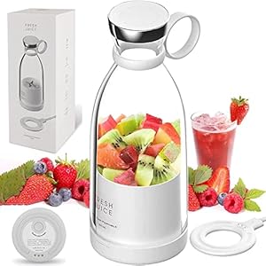 SUGFACY Personal Size Blender, Portable Blender, Battery Powered USB Blender, with Four Blades, Mini Blender Travel Bottle for Juice, Shakes, and Smoothies (White)