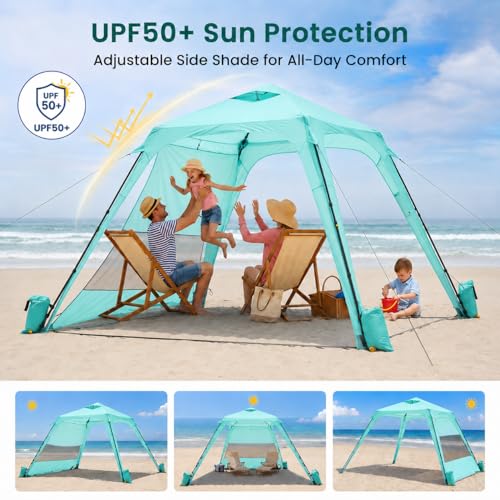 ABORON 10x10 FT Beach Cabana, Pop Up Beach Canopy with Side Wall, UPF 50+ — view 3