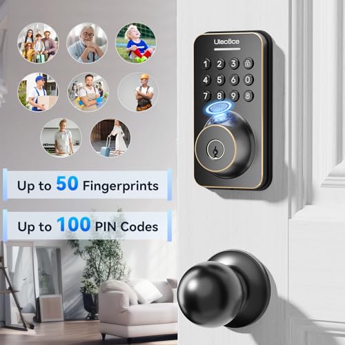 Image of Ulecoce Fingerprint Keypad Deadbolt with Handle Set, Keyless Entry Door Lock, Door Locks for Front Door Lock Set, App Control, Auto Locking, Easy to Install, Oil Rubbed Bronze