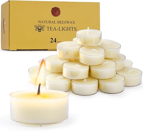 Velas de cera de abeja natural, 24 unidades, vela pequeña orgánica, aroma natural, sin humo, color blanco