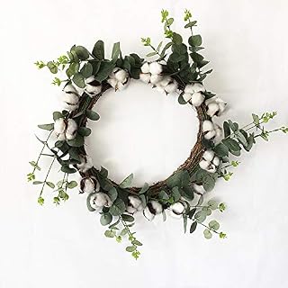 Artificial Round Wreath for Front Door 20" Cotton Garland Wreath with Round Leaf Spring Summer Vintage Wreath Farmhouse Decor Outdoor