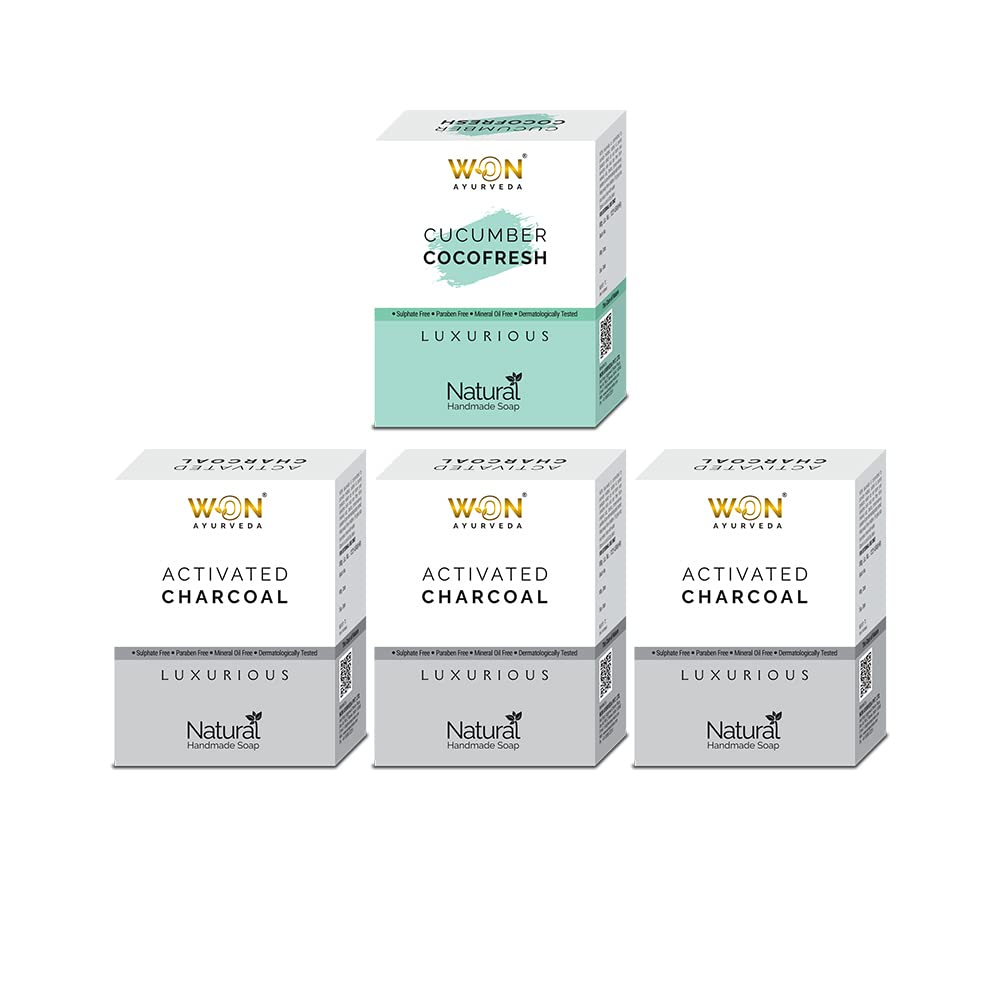 WON AYURVEDA Cucumber & Cocofresh And Charcoal Soap - Pack Of 4