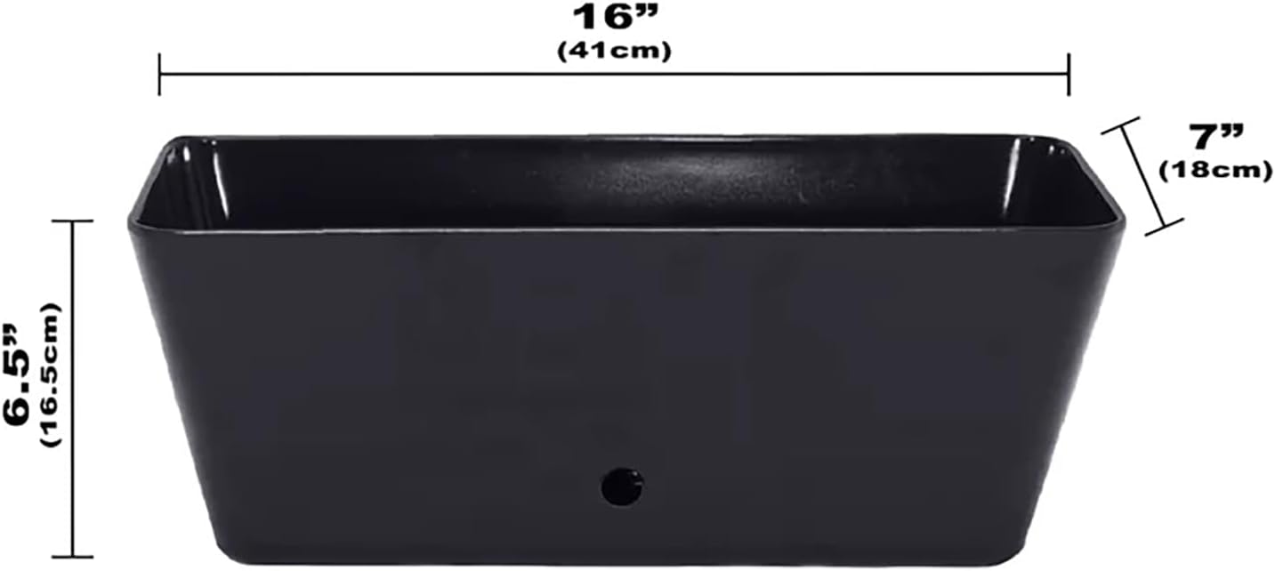 16 Inch Self-Watering Bamboo Planter (Black) - Rectangular - No Overwatering or Root Rot
