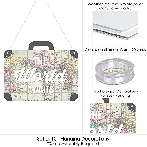 Hanging World Awaits - Outdoor Hanging Decor - Travel Themed Party Decorations - 10 Pieces #TOP3