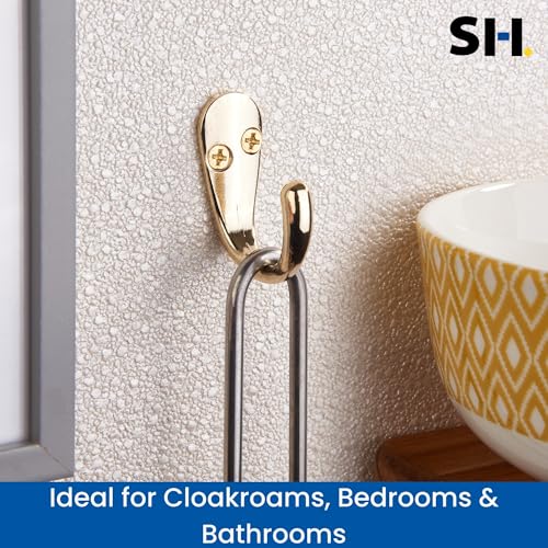 Select Hardware 2X Single Robe Coat Hooks with Screws, Polished Brass, Door & Wall Mountable for Bathroom Bedroom Living Room Hallway (Pack of 2) - Image 5