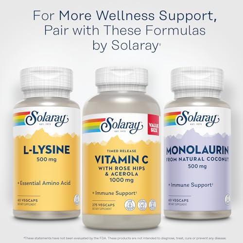Image of SOLARAY L Lysine 500 mg Capsules - Free-Form Essential Amino Acids Supplement - Powerful Wellness Support with L-Lysine Amino Acid - Lab Verified, 60-Day Guarantee, 60 Servings, 60 VegCaps