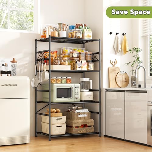 Image of DurayLoly Storage Shelves 4 Tier Shelf Organizer,Metaling Shelving with Hooks,Heavy Duty Garage Shelves Unit with Leveling Feet,Wire Shelving for Pantry,Kitchen and Closet,23.6 inch W x 13.8 inch D x 60.4 inch H