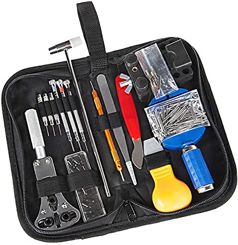 Lslansoon Uhrenreparatur-Werkzeugsatz, professioneller Federsteg-, Uhrenarmband-Gliederstift-Werkzeugsatz mit Trageetui, 147 Stück Cover