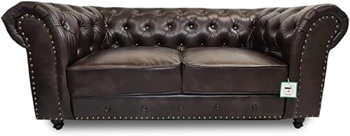 Chesterfield 3+2 Seater Sofa - Leather Deep Button Tufted Settee - Traditional Couch Style Venus Sofas - Luxury 3 Seater Corner Deep Buttoned Back for Living Room Reception (Brown, 3+2 Seater) - Image 4
