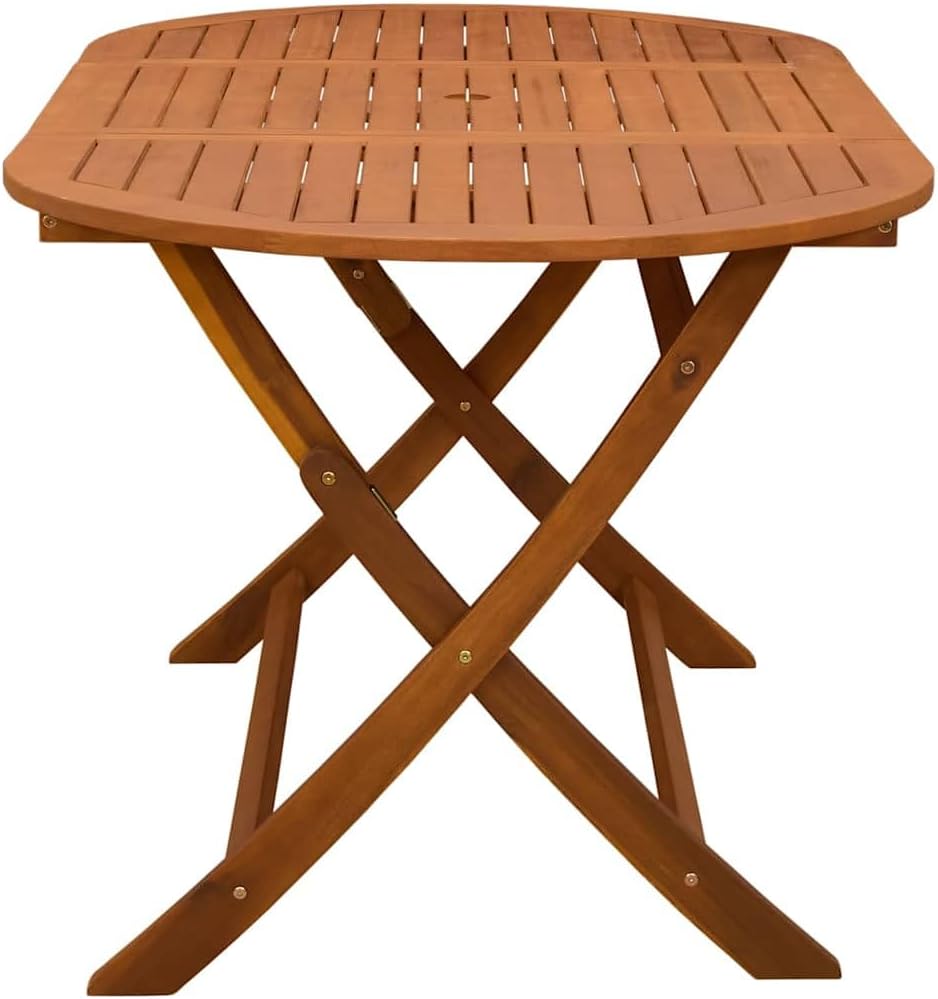 vidaXL Outdoor Dining Table, Folding Patio Table with Umbrella Hole, Garden Furniture for Porch Backyard, Modern Style, Solid Eucalyptus Wood