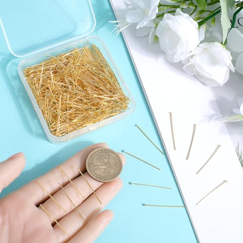 SOFPLATE 1 Box 600Pcs Fine Straight Pins Sewing Gold Flat Head Pins 30mm Long Flat Headpins Bulk jewellery Findings Pins for jewellery Making Accessories DIY Dangle Earring Crafts Women Adult Supplies - Image 3