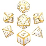 Hestya 7 Pieces Metal Dices Set DND Game Polyhedral Solid Metal D&D Dice Set with Storage Bag and Zinc Alloy with Enamel for Role Playing Game Dungeons and Dragons (White)