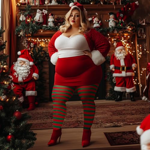 Image of MANZI 2 Pairs Women's Plus Size Colored Striped Tights 40D Nylon Striped Pantyhose for Halloween Christmas