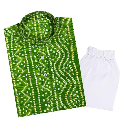 Image of TinySteps Traditional Bandhani Print Kids Festive Ethnic Wear Boys Cotton Kurta Pajama Set