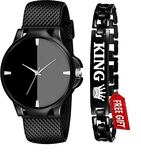 Evax Mens Stylish Analog Watch & King Braclet Combo (Black) (B09RKNPMH7) Amazon Price History, Amazon Price Tracker