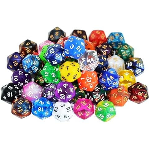 SmartDealsPro 50-Pack 20 Sided Dice D20 Polyhedral Dice with Pouch for DND RPG MTG Table Game Cover