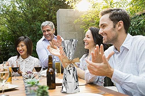 Miniatura 5 de MT Products Bolsas de regalo metálicas de Mylar color vino platarojo para botellas, ideal para un tirador de vino (25 piezas)