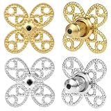 Earring Backs for Droopy Ears, AKRUWERLY 4PCS Openwork Flower Shape Earring Support Backs for Heavy Earrings Locking Earring Backings for Studs Lightweigh Lifter for Sagging Earlobe, Mixed Color