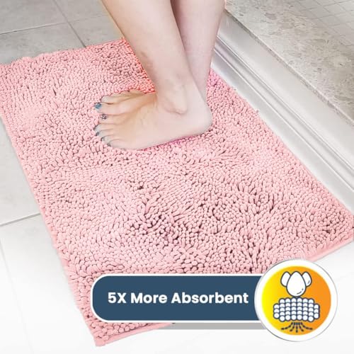 Muddy Mat® AS-SEEN-ON-TV Highly Absorbent Microfiber Door Mat and Pet Rug, Non Slip Thick Washable Area and Bath Mat Soft Chenille for Kitchen Bedroom Indoor and Outdoor - Light Pink 36" x 120"