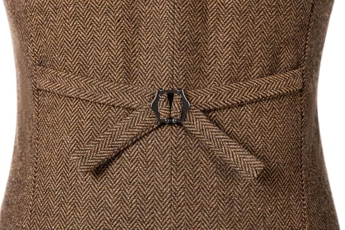Image of SOLOVEDRESS Mens Vintage Tweed Suit Vest V Neck Casual Wool Waistcoat for Wedding Groomsmen