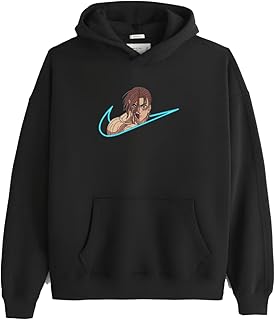 سويت شيرت بغطاء رأس مطرز عليه انيمي AOT SHINGEKIattack eren levi، حقيبة كبيرة الحجم - انمي اتاك تطريز ايرين فاي ميكاس اوفر سايز او هودي او توتي باج تي شيرت 57